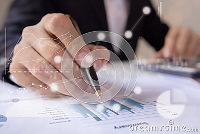 Businessmen working with graph data at office, Finance managers task, Concept business and financial investment Stock Photo