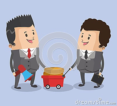 Businessmens with money on cart Vector Illustration