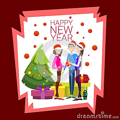 Businesspeople Celebrate Merry Christmas And Happy New Year People Group Santa Hat Vector Illustration