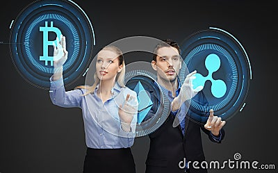 Businesspeople with cryptocurrency holograms Editorial Stock Photo