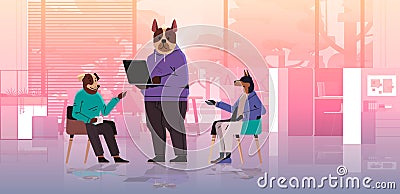 businesspeople with dog heads working in office different animals in formal wear discussing during meeting Vector Illustration
