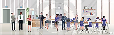 Businesspeople employees successful teamwork concept hardworking process open space creative co-working center modern Vector Illustration