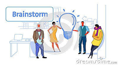 Businesspeople group meeting brainstorming process business people team thinking new creative innovation light lamp icon Vector Illustration