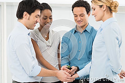 Businesspeople Holding Sprout Stock Photo