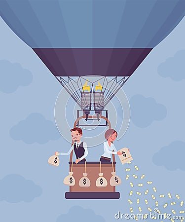 Businesspeople on hot air balloon investing money for future profit Vector Illustration