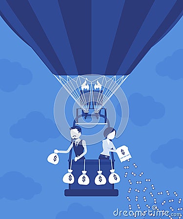 Businesspeople on hot air balloon investing money for future profit Vector Illustration
