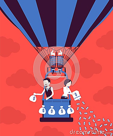 Businesspeople on hot air balloon investing money for future profit Vector Illustration