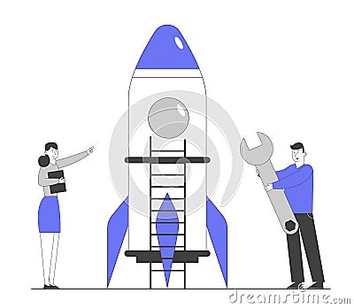 Businesspeople Launching Business Project Startup. Financial Idea Realization and Success. Creative Business Team Vector Illustration