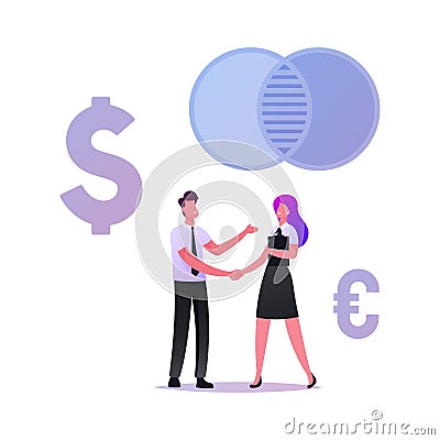 Businesspeople Meeting, Partnership Concept. Business Partners Handshaking after Merger and Acquisition Deal Vector Illustration