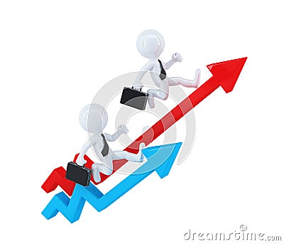 Businesspeople running over graph arrows. Business concept. Isolated. Contains clipping path Stock Photo