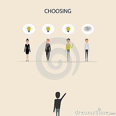 Businesspeople selecting & Boss hands cartoon character.Selecting or Choosing concept.Acknowledgement & Business compliment Vector Illustration