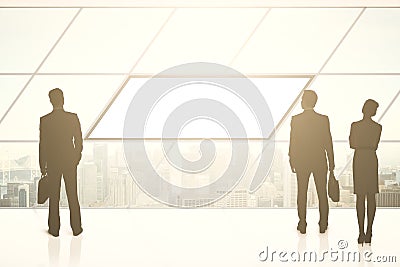 Businesspeople silhouettes and blank banner Stock Photo
