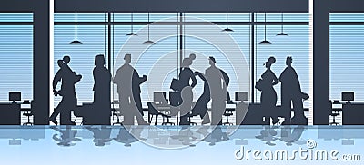 businesspeople silhouettes working in office business people group discussing during meeting teamwork concept Vector Illustration