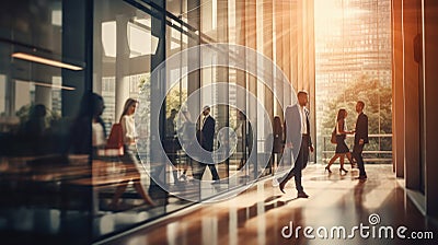 Businesspeople walking at modern office. Group of business employees at coworking center. Stock Photo