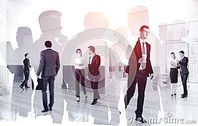 Businesspeople working and rushing in office with cup of coffee Stock Photo