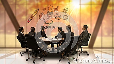 Businesspeople που εξετάζει τη φουτουριστική οθόνη που παρουσιάζει σύμβολο ξεκινήματος φιλμ μικρού μήκους Businesspeople που εξετάζει τη φουτουριστική οθόνη που παρουσιάζει σύμβολο ξεκινήματος φιλμ μικρού μήκους