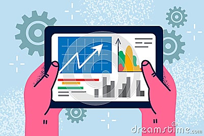 Businessperson hold tablet analyze diagrams Vector Illustration