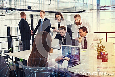 Businessperson in office connected on internet network. concept of partnership and teamwork Stock Photo