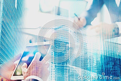 Businessperson in office connected on internet network. concept of partnership and teamwork Stock Photo