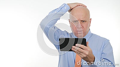 Businessperson Read Financial Bad News on Touch Tablet and Gesticulate Disappointed Stock Photo