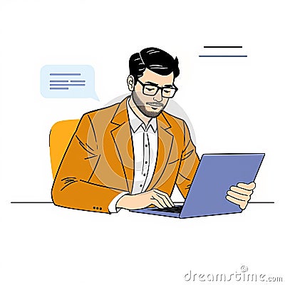 A businessperson using a laptop equipped with OpenAI's chatgpt for strategy and operations generative AI chatgpt Cartoon Illustration