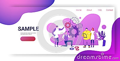 Businesspople team controlling cogwheel processing mechanism colleagues brainstorming generating new business project Vector Illustration