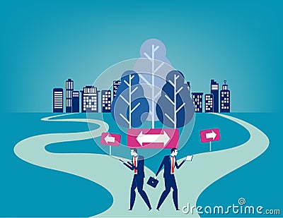 Businesss people with crossroad. Concept business vector illustration, Choice, Direction, Flat business cartoon character style Vector Illustration