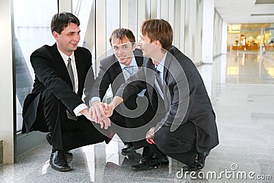 Businessteam enigma with hands Stock Photo