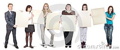Businessteam holds blank canvases Stock Photo