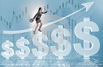 The businesswoman in american dollar concept Stock Photo