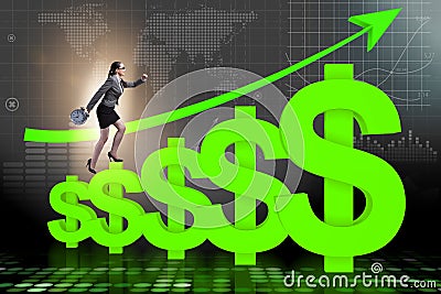 The businesswoman in american dollar concept Stock Photo