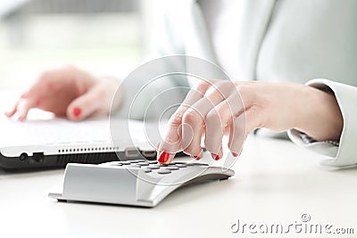 Businesswoman analyzing data Stock Photo