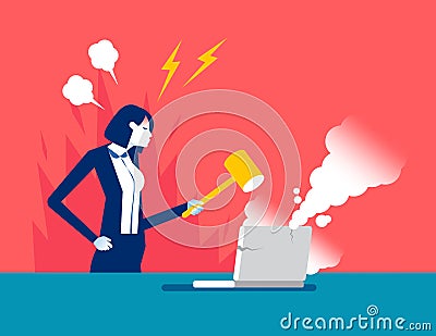 Businesswoman angry and destroy things. Mental health concept Vector Illustration