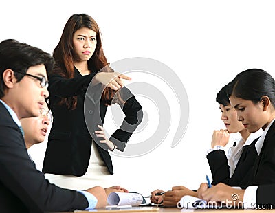 Businesswoman angry working Stock Photo
