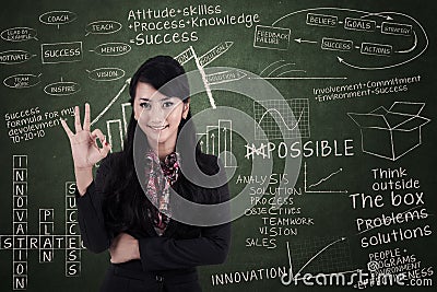 Businesswoman approval gesture in class Stock Photo