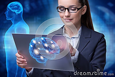 The businesswoman in artificial intelligence concept Stock Photo