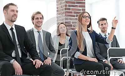 Interested woman asking for questions Stock Photo