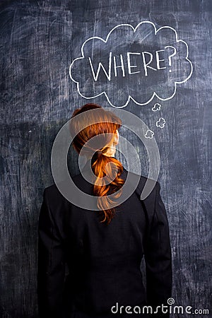 Businesswoman asking where Stock Photo