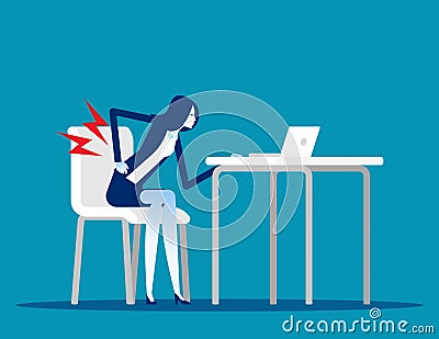 Businesswoman with back pain from wrong way to sit at work Vector Illustration