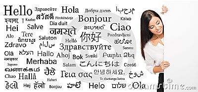 Businesswoman on a background of different languages Stock Photo