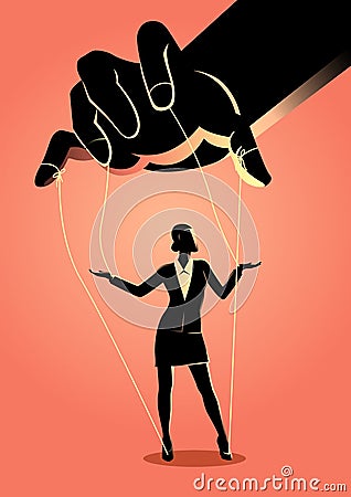 Businesswoman being controlled by puppet master Vector Illustration