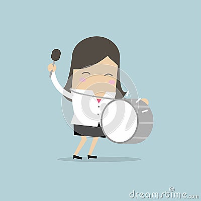 Businesswoman with big drum. Vector Illustration