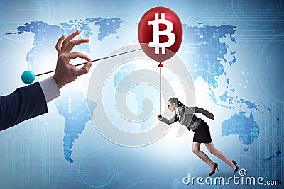 Businesswoman in bitcoin bubble concept Stock Photo