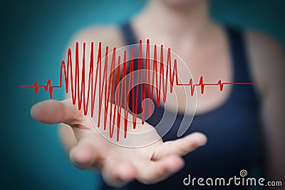 Businesswoman touching and holding heart beat sketch Stock Photo