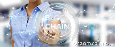Businesswoman using blockchain cryptocurrency interface 3D rende Stock Photo