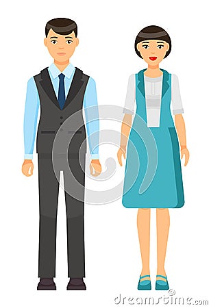 Businesswoman and businessman wearinf office dresscode, stylish businesspeople in office clothing Vector Illustration