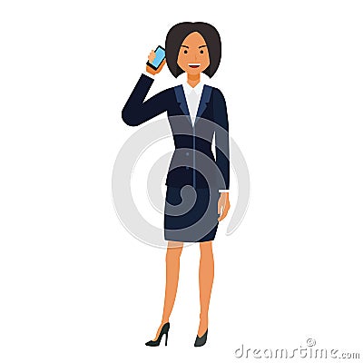 Businesswoman calling by mobile phone cartoon flat vector illustration concept on isolated white background Vector Illustration