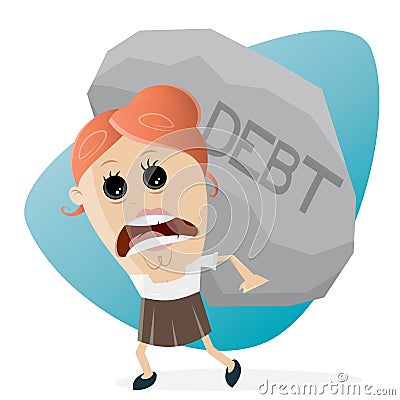 Businesswoman carrying a big debt rock Vector Illustration