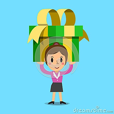 Businesswoman carrying a big gift box Vector Illustration