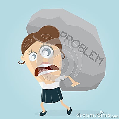 Businesswoman carrying a big problem rock Vector Illustration